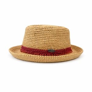 Wallaroo Hat Company Tahiti Fedora Women One Size Tan Red Beaded Raffia Stone